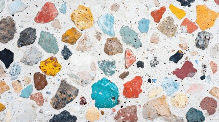 Top view of exposed aggregate concrete texture displaying colorful stones in a rugged surface