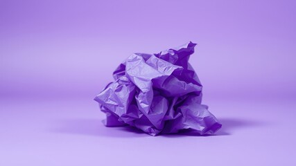 A crumpled purple paper ball on a vibrant purple background, a simple and abstract representation of discarded ideas and new beginnings.