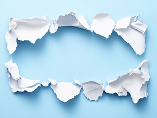 Fototapeta premium Torn white paper creating a frame on a blue background.