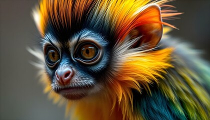 Fototapeta premium Vibrant tamarin with colorful fur and expressive eyes showcasing its lively spirit