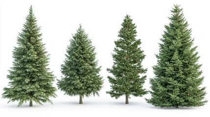 Obraz premium Four trees of different sizes and shapes are shown in a row