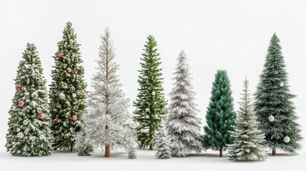 Fototapeta premium Four trees of different sizes and shapes are shown in a row