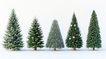 Fototapeta premium Four trees of different sizes and shapes are shown in a row
