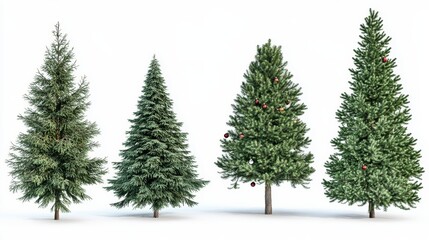 Fototapeta premium Four trees of different sizes and shapes are shown in a row