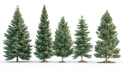 Obraz premium Four trees of different sizes and shapes are shown in a row