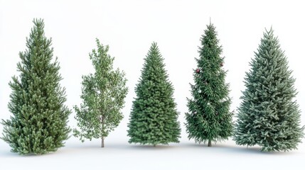 Fototapeta premium Four trees of different sizes and shapes are shown in a row