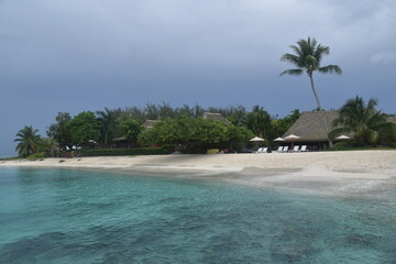 The tropical white sand beaches of Bora Bora in French Polynesia