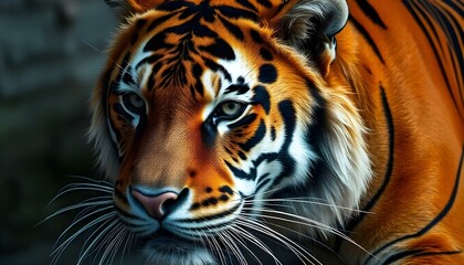 Obraz premium Regal Siberian tiger with vivid orange coat and dark stripes captured in a powerful pose