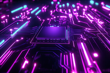 Futuristic Close-Up of a Glowing Microchip