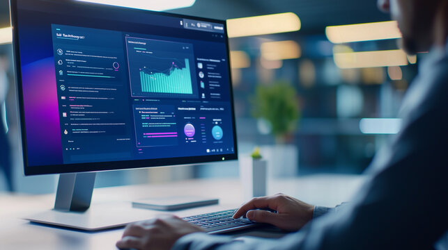 Close up of developer coding with modern web interfaces