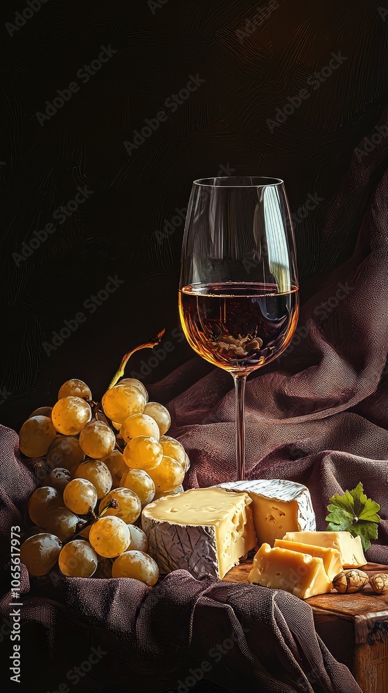 Wall mural elegant wine and cheese pairing setup