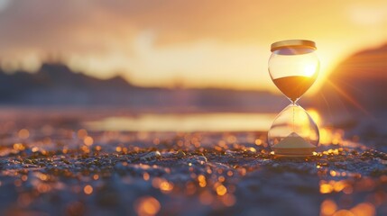 Hourglass with sand running through, the importance of time management, copy space