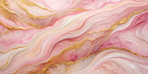 Abstract Pink and Gold Swirling Marble Art