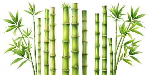 Bamboo Serenity A Composition of Lush Greens and Interwoven Stems on a White Background