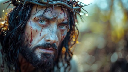 Obraz premium Crowned Savior, a powerful depiction of man, symbolizing sacrifice and resurrection