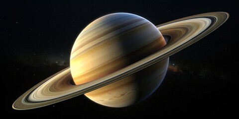 Saturn's Rings in Cosmic Perspective A 3D Rendering of the Gas Giant and its Majestic Rings Against a Starry Sky