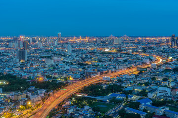 evening city lights and blue sky