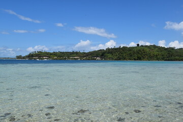 The white sand beaches and green backdrop on Bora Bora, French Polynesia