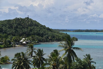 The white sand beaches and green backdrop on Bora Bora, French Polynesia