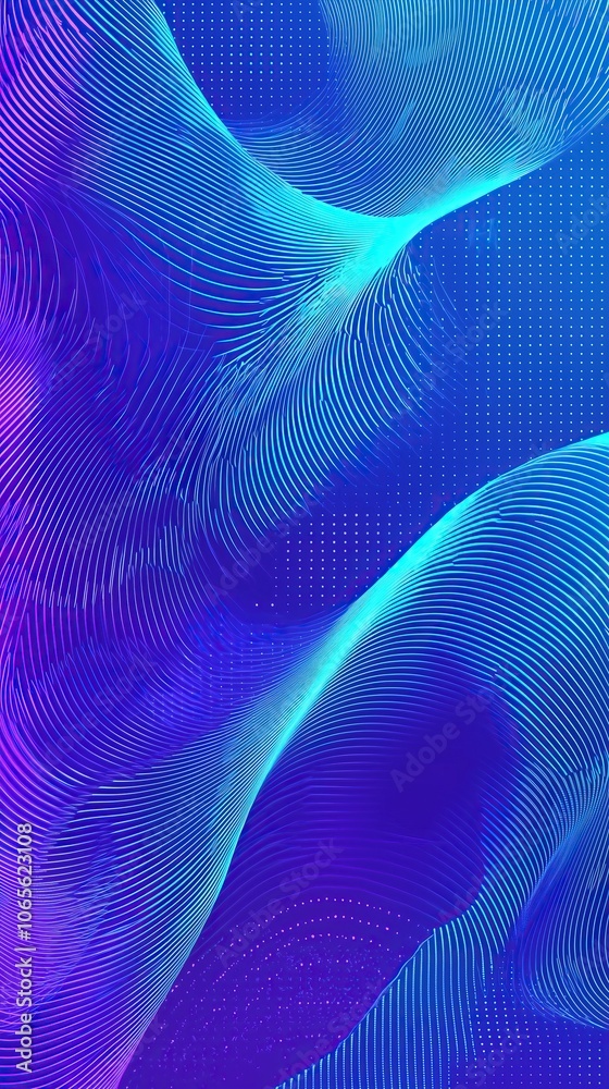 Poster Abstract wave patterns in vibrant purple and blue hues dynamic visual experience vertical format