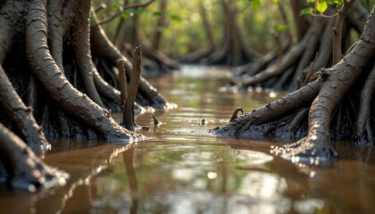 Mangrove Roots in Flooded Wetland