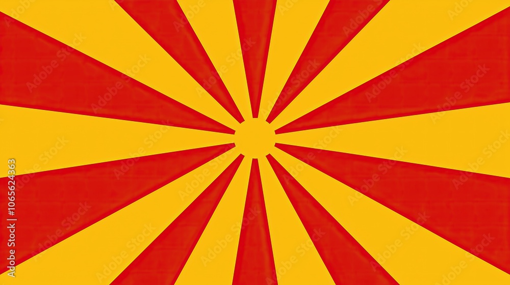 Poster vibrant red and yellow sunburst pattern with bold rays radiating fromcenter