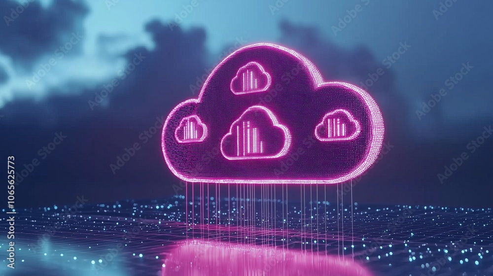 Aufkleber Digital cloud icon with vibrant colors and data visualization elements online data storage transfer tech