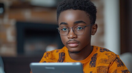 Young Student Engaged with Educational Tablet App