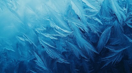 Fototapeta premium blue and shiny ice pattern on frozen window 