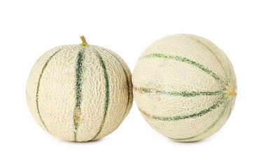 Fototapeta premium Two whole Cantaloupe melons isolated on white