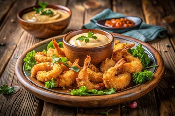 Fototapeta premium Shrimp fries with sauce: Generative AI