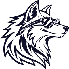 Wolf logo, stylized wolf with sunglasses, vector art illustration eps
