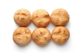 Fototapeta premium Homemade tasty buns isolated on white, top view