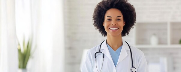 Doctor welcoming patient with a smile, compassionate healthcare, bright room