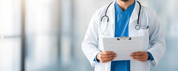 Positive doctor holding patient chart, high-quality clinic, compassionate care