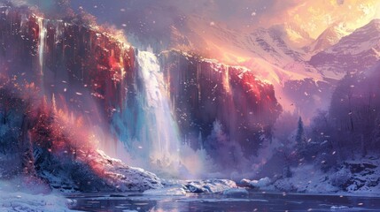 Fototapeta premium Frozen Waterfall in a Winter Wonderland