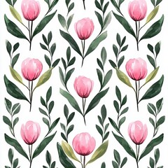 Obraz premium Pink tulip floral pattern on white background