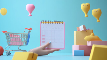 person uses a digital calendar to mark key dates and a shopping cart, illustrating the convenience of modern technology for organized living.