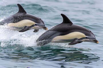 Obraz premium A joyful pod of dolphins joyfully leaping from the ocean s surface in a captivating scene