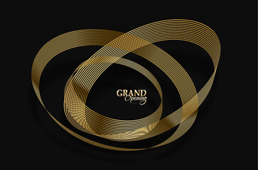 Golden elegant geometric shape, gold lines gradient on dark background. Premium design illustration for gala card, grand opening, wedding, party invitation.