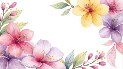 Fototapeta premium Colorful Watercolor Flowers in Various Shades Creating a Beautiful Border Design for Decoration