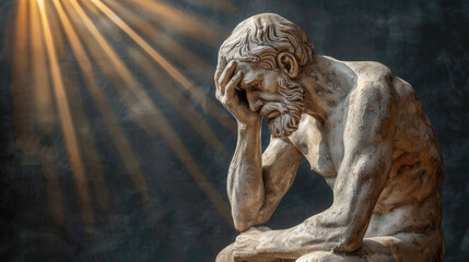 Obraz premium Introspective marble statue of a bearded man expressing deep thought and contemplation