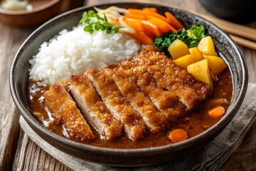 Traditional Japanese Katsu Curry with Rice and Vegetables, food, meal, culinary, cuisine