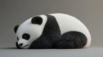 Obraz premium A cute, stylized panda sculpture resting peacefully, showcasing its distinctive black and white pattern in a minimalist setting.