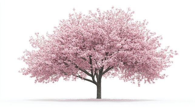 Front view of an Okame cherry tree isolated against a white background