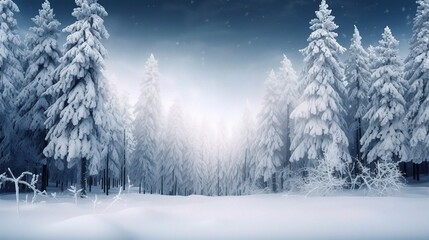 Fototapeta premium Snowy Winter Forest with Soft Light Glow