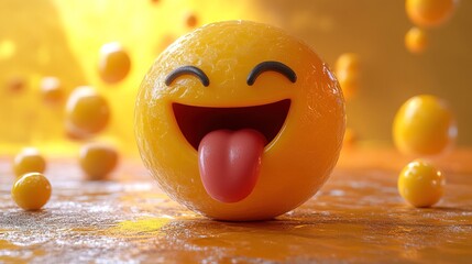 3D Render of Playful Emoji with Tongue Sticking Out