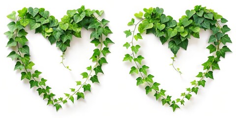 Fototapeta premium Two Ivy Vines Forming Heart Shapes on White Background