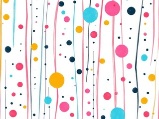 A whimsical seamless pattern featuring dotted lines and scattered dots in bright, cheerful colors, creating a dynamic and playful design suitable for notebooks, stationery, or gift wrap