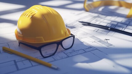 Construction Safety Gear on Blueprint